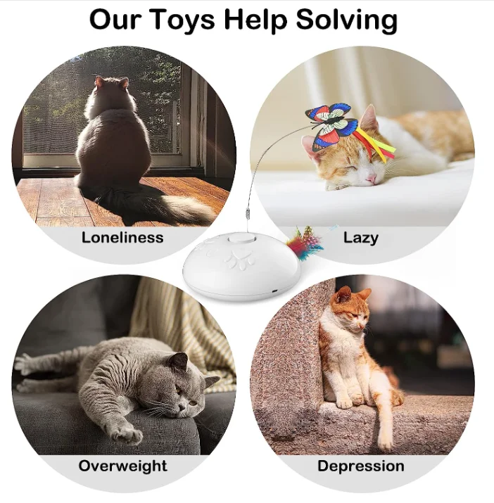 Image showcasing Interactive Pet Cat Toy - 3 in 1 Moving Cat Toy with Butterfly