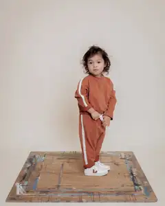 Custom Cute Unisex Baby Romper Casual  Cotton Long Sleeve Hoodie Sports Set Spring Wear with Side Stripe