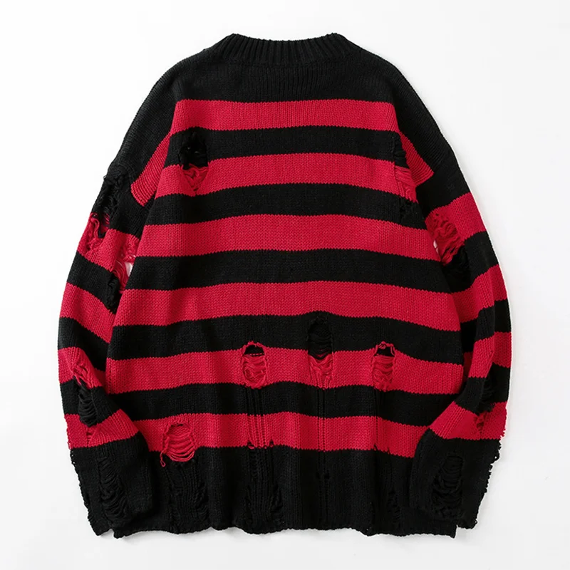Pullover Sweater Red And Black Striped Sweater Mens Thorn FableTM