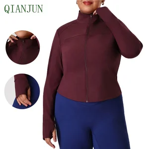 Women High Elastic Long Sleeves Sports Yoga Top Full Zipper Gym Fitness Sportswear Yoga Jackets with Thumb Holes