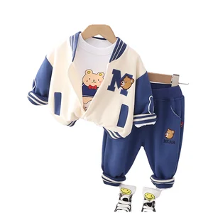 2023 New Arrived Toddler Baby Boy Casual Spring Fall Clothing Cotton Long Sleeved Shirt +Jacket+ Denim Jeans 3Pcs Set