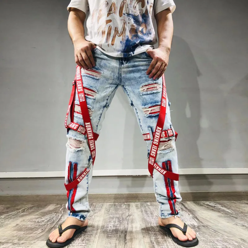 Red Jeans For Men's Ripped In Front Ref:J17060A - ETP Fashion
