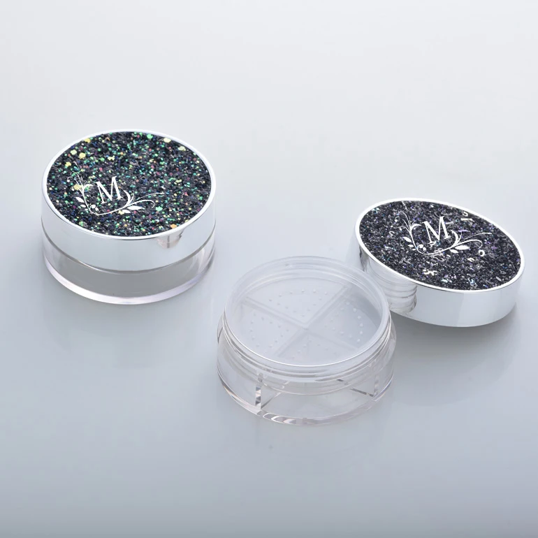 Jar Loose Powder High Quality Empty Round Glitter Cap Plastic 10g Loose Powder Jar With Sifter
