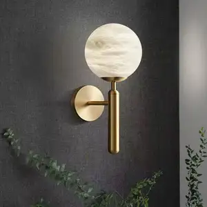 Nordic Simple Modern Creative Copper Marble Wall Lamp for Living Room Study Bedroom Bedside-Versatile Background Wall Lighting