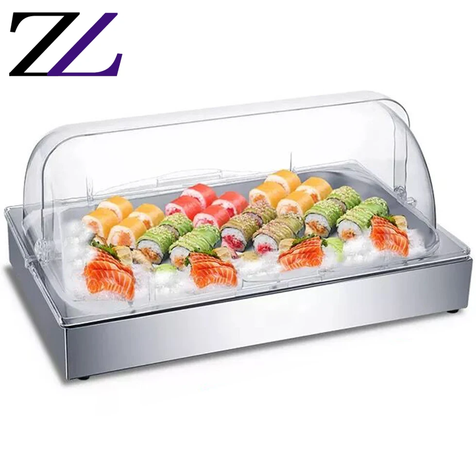 Keep Fresh Oblong Counter Top Acrylic Cover Food Cake Sushi Ceramic Tray Plate case Buffet Equipment Salad Cold Food Display