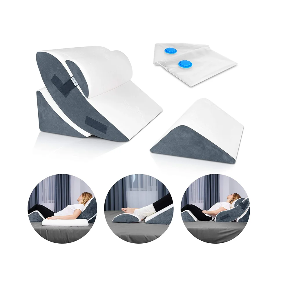 Bedluxe – Set Di 4 Cuscini A Cuneo In Memory Foam Regolabili, Per Schiena, Gambe, Reflusso Acido E Post-operatorio, Con Federe Lavabili, Colore Grigio - 2