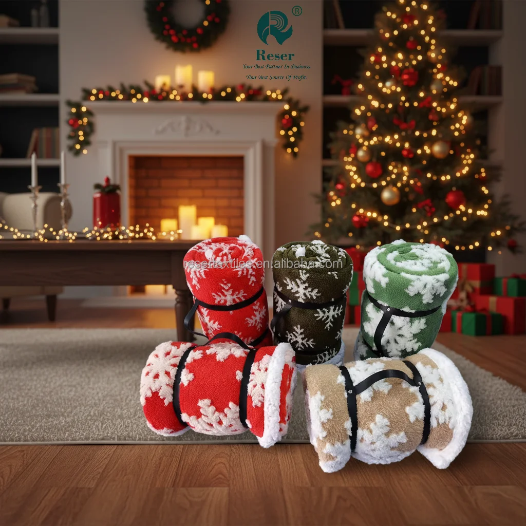 Christmas Snowflake Sherpa Fleece Throw Blanket Knitted Eco-Friendly Fluffy Couch and Bed Sofa Cozy Plush for Winter