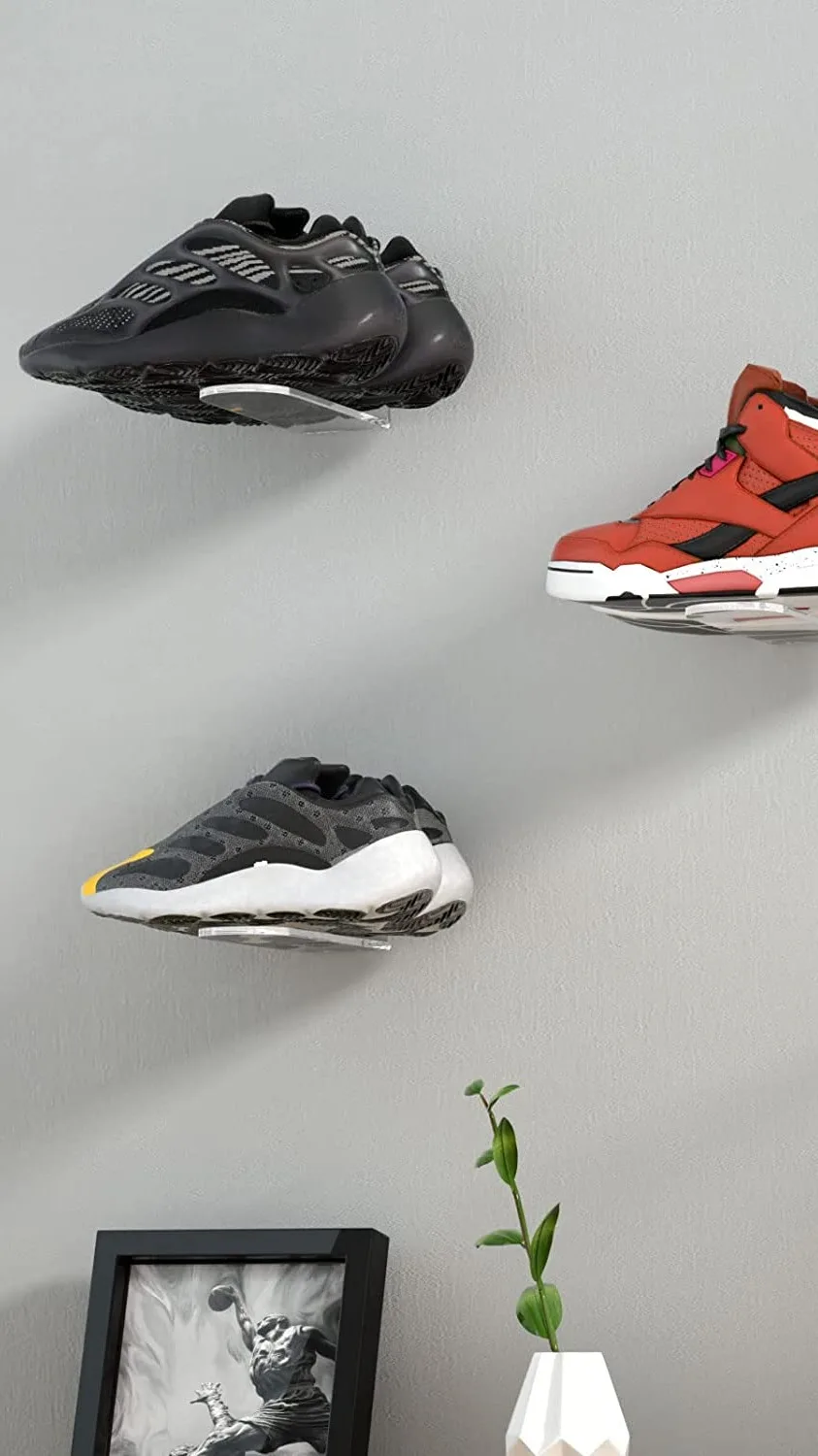 6 Pack Wall Mount Clear Floating Shoe Display Shelf Acrylic Shoe Racks