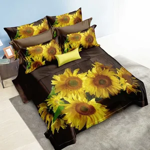 3D Summer 100% Microfiber Polyester Floral Duvet Cover Sunflower Fashion Printed Bedding Set 3 Pcs Bed Sheet