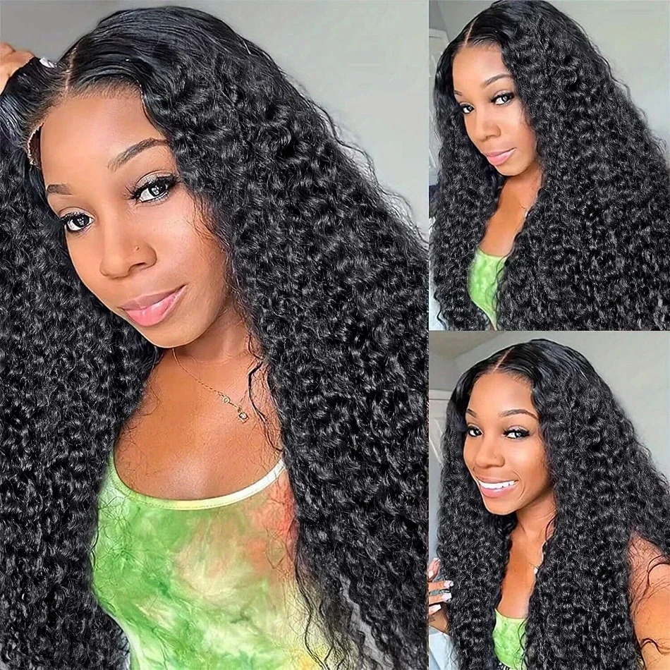 Peruca Deep Wave Glueless Human Hair Wigs Brazilian Remy Water Wave Lace Closure Pré-arrancado para mulheres_voghion.com