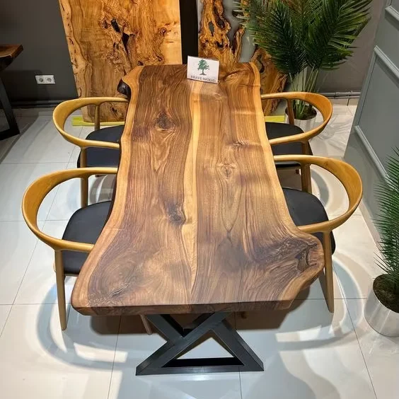 High Quality  Simple Style Solid Wood Fashionable Design Dining Table Natural Wood Slab