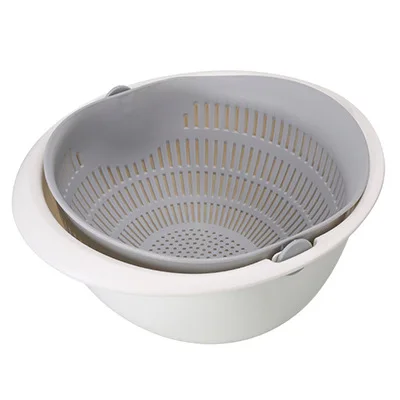 Kitchen Silicone Double Drain Basket Bowl Washing Storage Basket Strainers Bowls Drainer Vegetable Cleaning Colander Tool