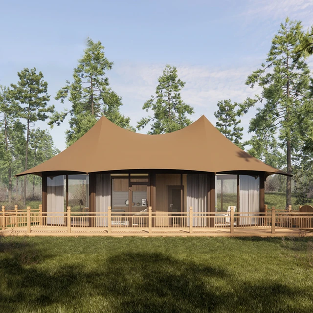 Wholesales Professional Design Geometry Hotel Resort Glamping Luxury Camping Tent with Bathroom for Outdoor Adventures