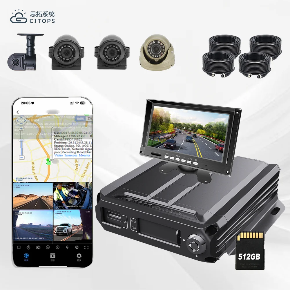 product smart 4ch video recorder mobile mdvr 4g gps vehicle monitoring system h265 full hd 1080p freight port fleet management solution-3