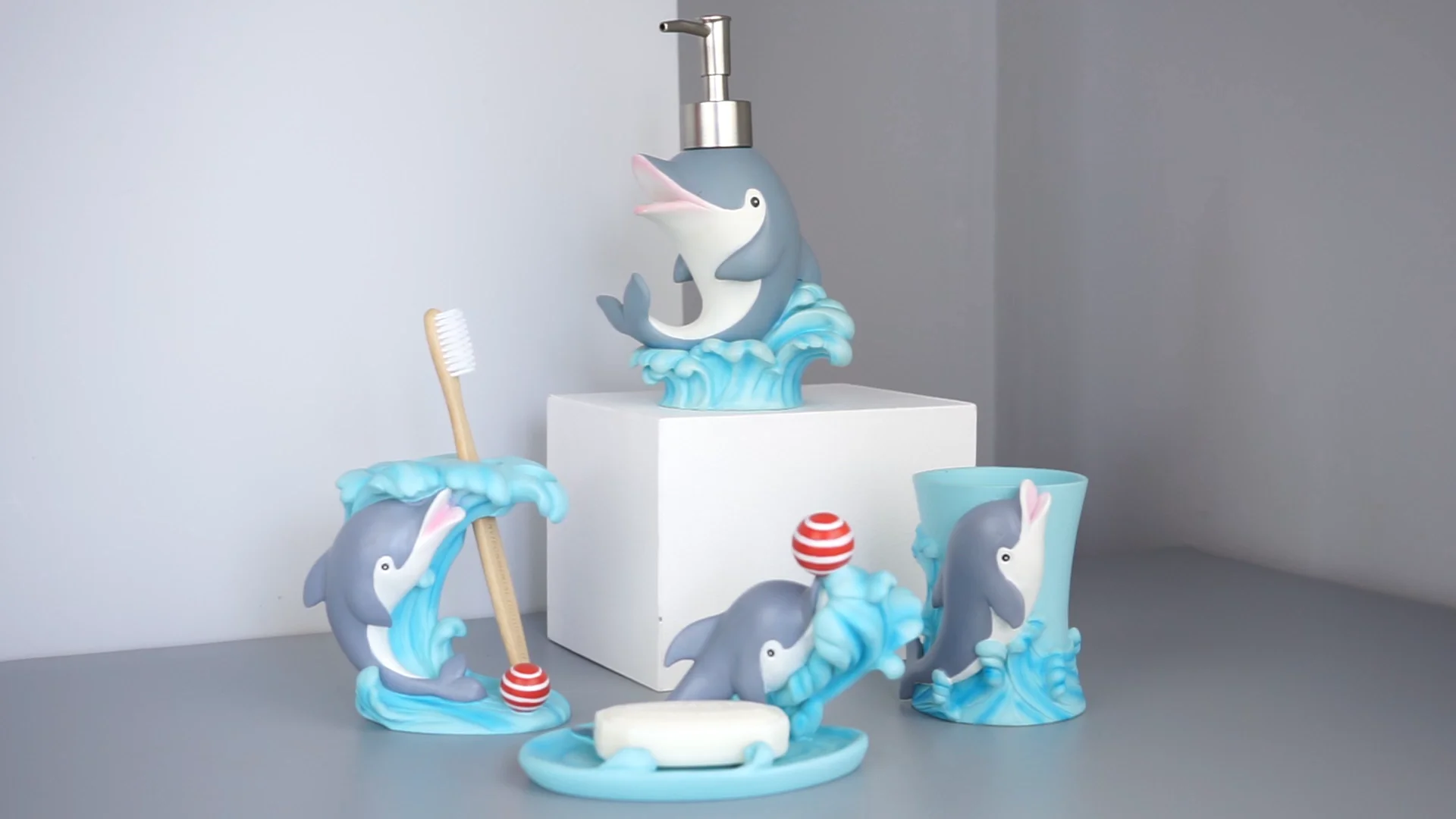 Wholesale Cute Marine Children Style 6 Piece Polyresin Bathroom