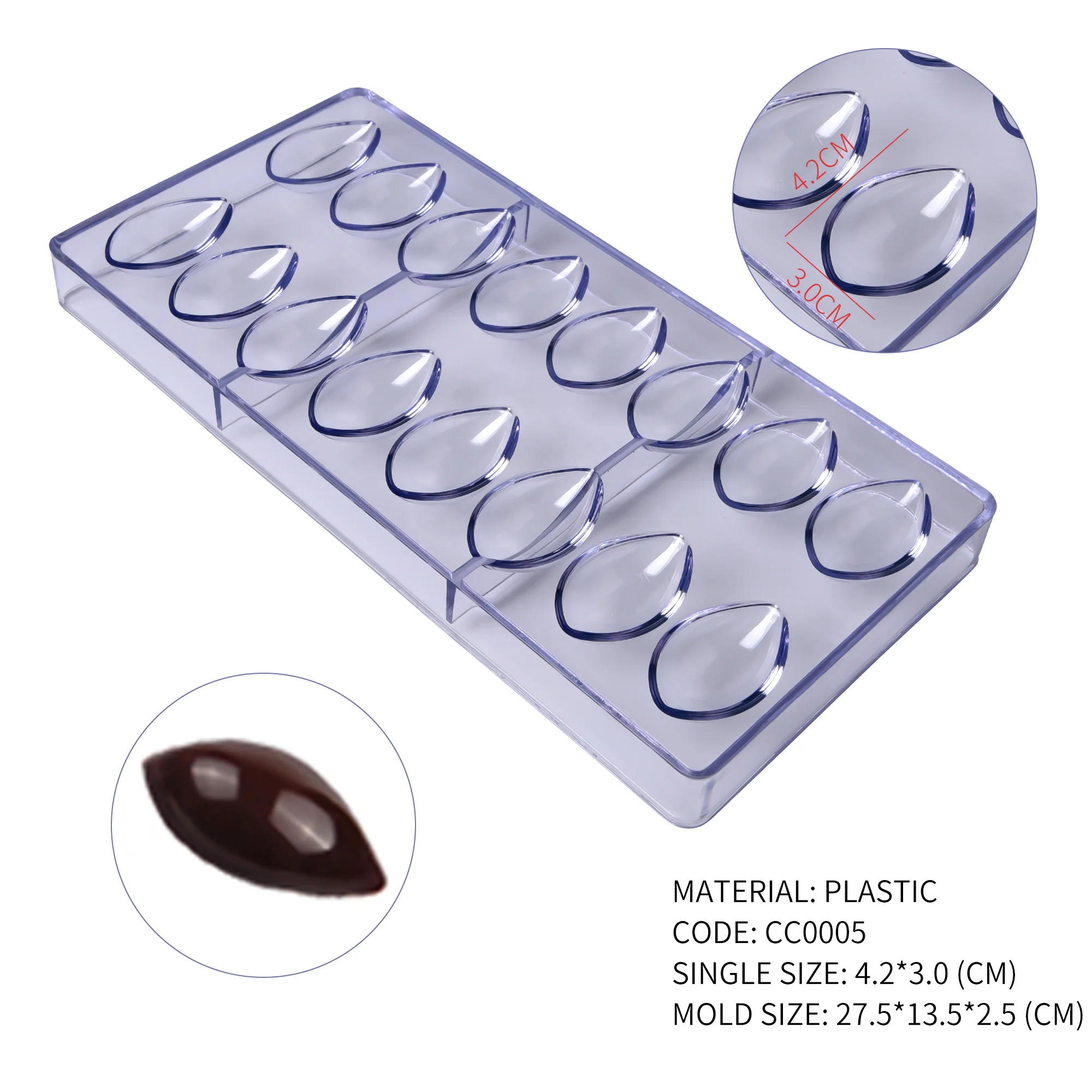 Stampo Per Cioccolato In Policarbonato – Forma Foglie Di Cacao, 8x4 Cm, Professionale, 18g A Cavità