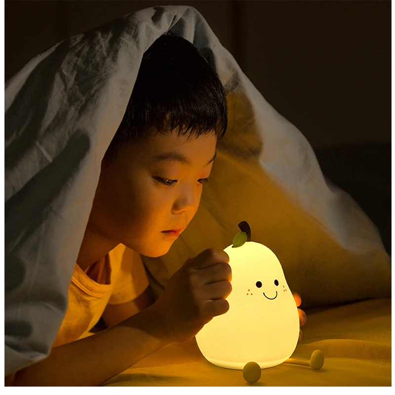 product cartoon silicone pear night light usb charging 7 colors change kids night light led table lamp baby feeding nursery lamp-41