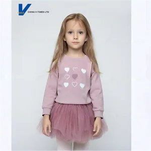 Sweet Heart-Themed Pink Multi-Heart Print 3D Heart Embellished Tulle Skirt Hem Design Girls' Spring-Autumn Long Sleeve Dress