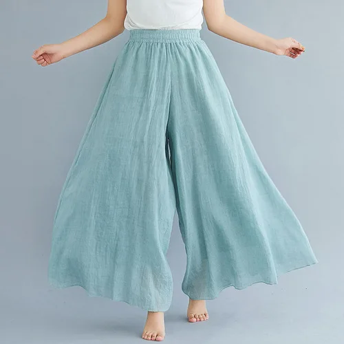Women's Loose Fit Drawstring Wait Pull-on Wide-leg Culottes Linen Wide Leg  Pants Trousers In Ankle Length - Buy Women's Ankle Length Wide Leg Linen  Trousers Product on Alibaba.com