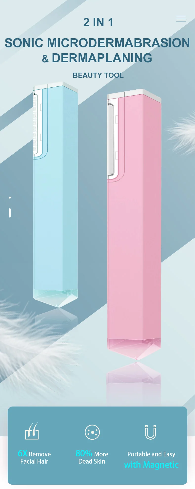 Dermaplanning And Microdermabrasion Peach Fuzz Removal Device Sonic