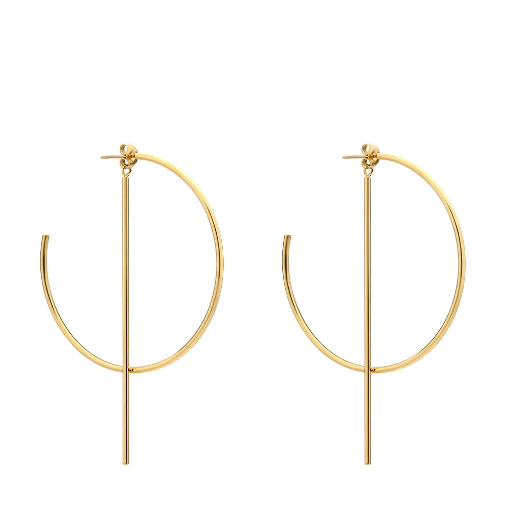 Simple Circle Line Dangle Earrings Women Korean Stylish Stainless Steel Wire Big Long Drop Earring  Abstract Jewelry