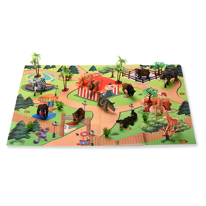 22 Piece BOLZRA Safari Animals Figurines Toys with Activity Play Mat & Trees Boys & Girls Lion Realistic Plastic Jungle Wild Zoo Animals Figures Playset with Elephant Gorilla for Kids Giraffe 