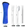 Juego de tres piezas de palillos, tenedor y cuchara con cuerpo ligero, azul