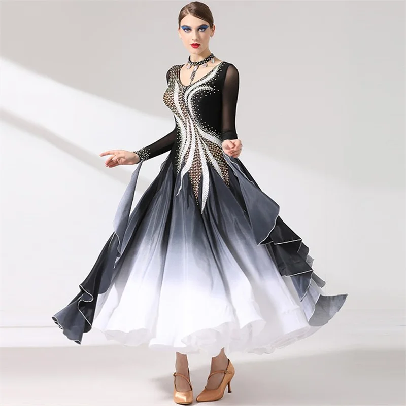 Exquisite Black Ballroom Dance Dresses for Women - International Standard Performance Wear, Sizes S-XXL, US$329-US$369 Exquisite Black Ballroom Dance Dresses for Women - International Standard Performance Wear, Sizes S-XXL, US$329-US$369