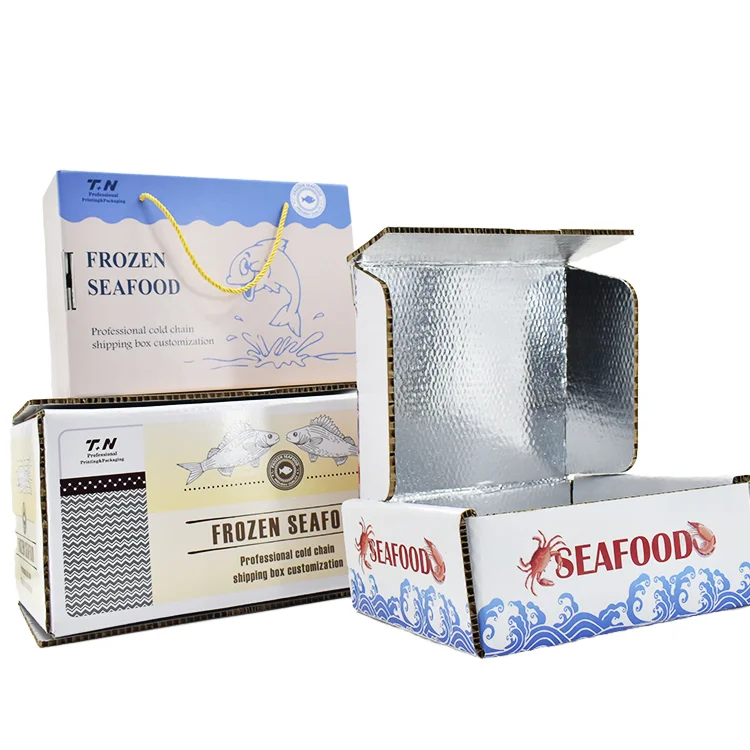 Custom Insulated Frozen Food Carton Boxes and Corrugated Cardboard Shipping Paper Carton Box for Wine Whiskey Brandy and Seafood