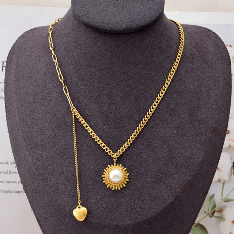 Stainless Steel Chain Simple Irregular Gold Filled Dainty Natural Freshwater Tahitian Pearl Necklace Jewelry Women