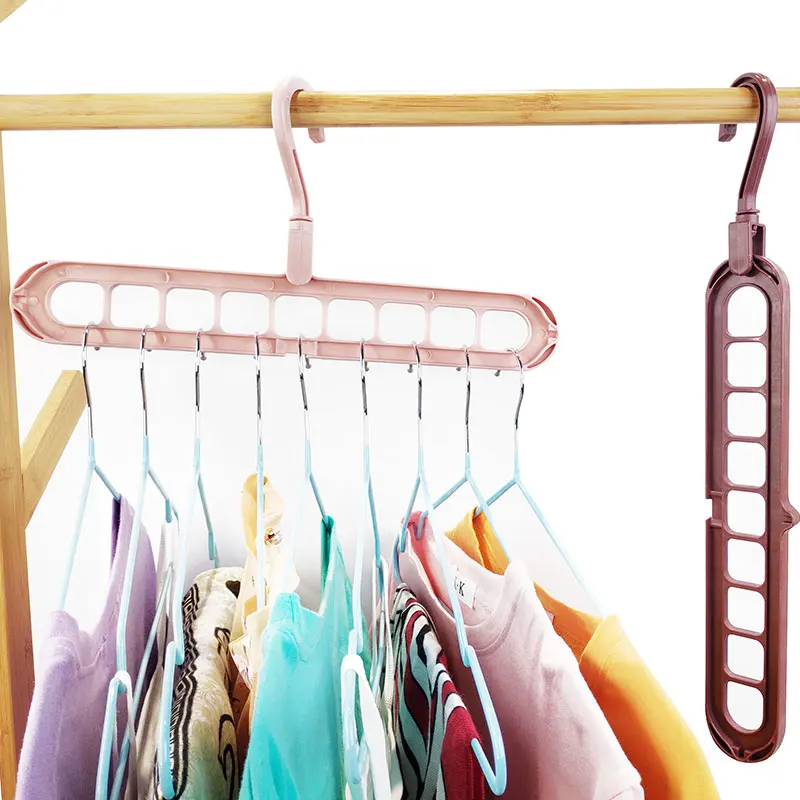 Multifunctional Wardrobe Space Saving Rotatable Hanger 9 Holes Foldable Plastic Hangers