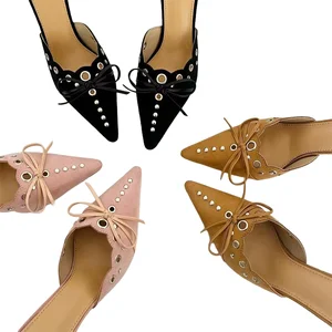 Customized New Suede Ladies Sandals and Slippers Bow Hollow Pointed Toe High Heel Sandals Female Temperament Mueller Shoes