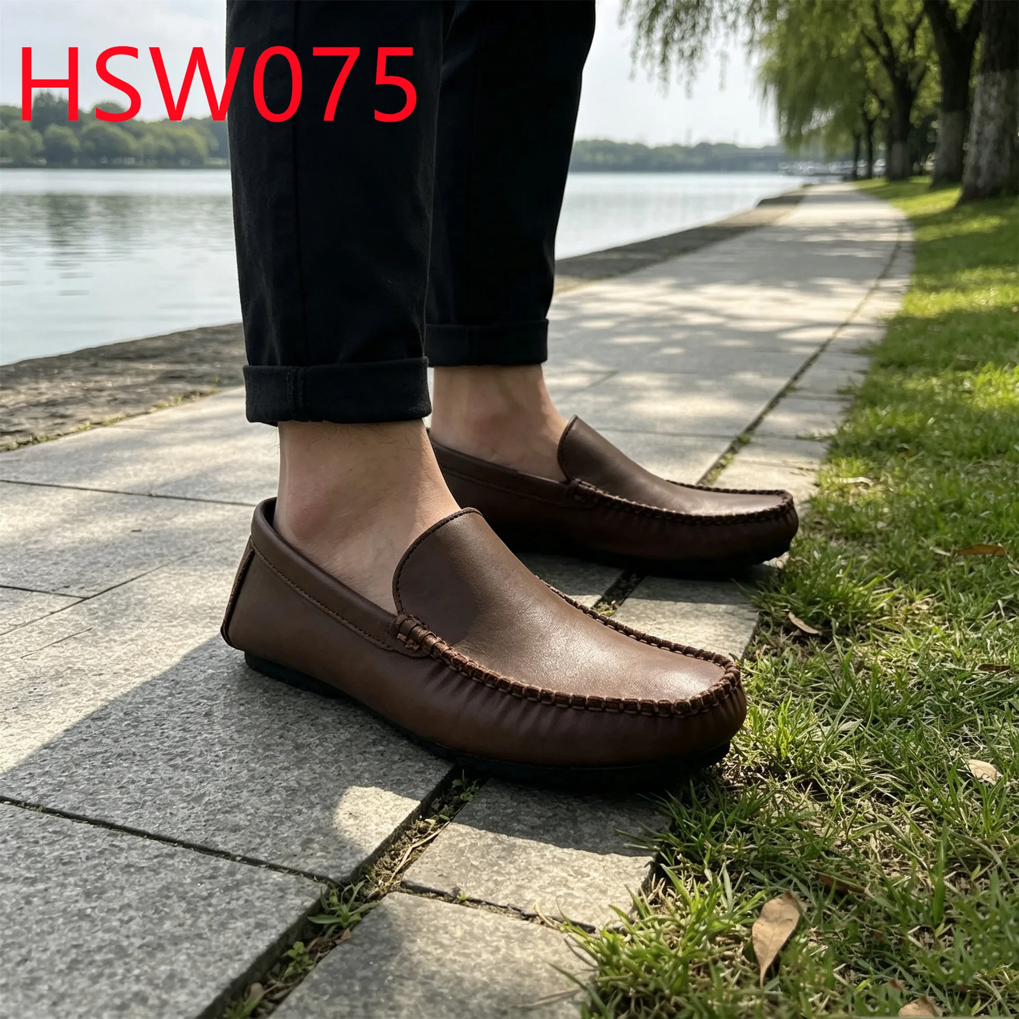 HY,Suburban Hiking Upturned-Tip Style Unisex Hua Singh Boat Shoes Blister-free Natural Cow Leather Lining Moccasin Shoes HSW075