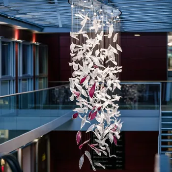 Luxury Art Glass Leaf Shape Decorative Modern Hand Blown Glass Lamp for Hotel Villa Lobby Pendant Light Chandelier