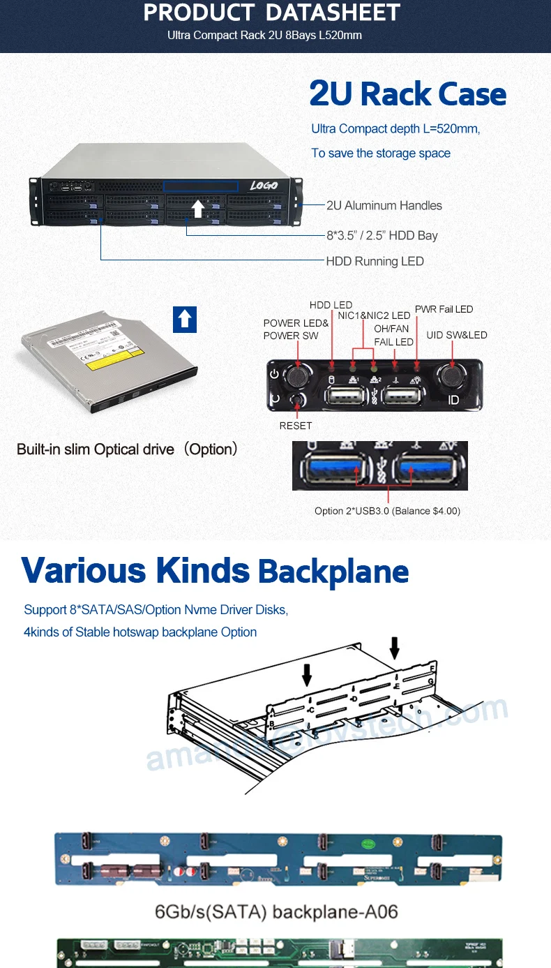 2u Rackmount Server Case Compact Rack Mount 2U 8-Bay Storage Server Case - Supports ATX ...