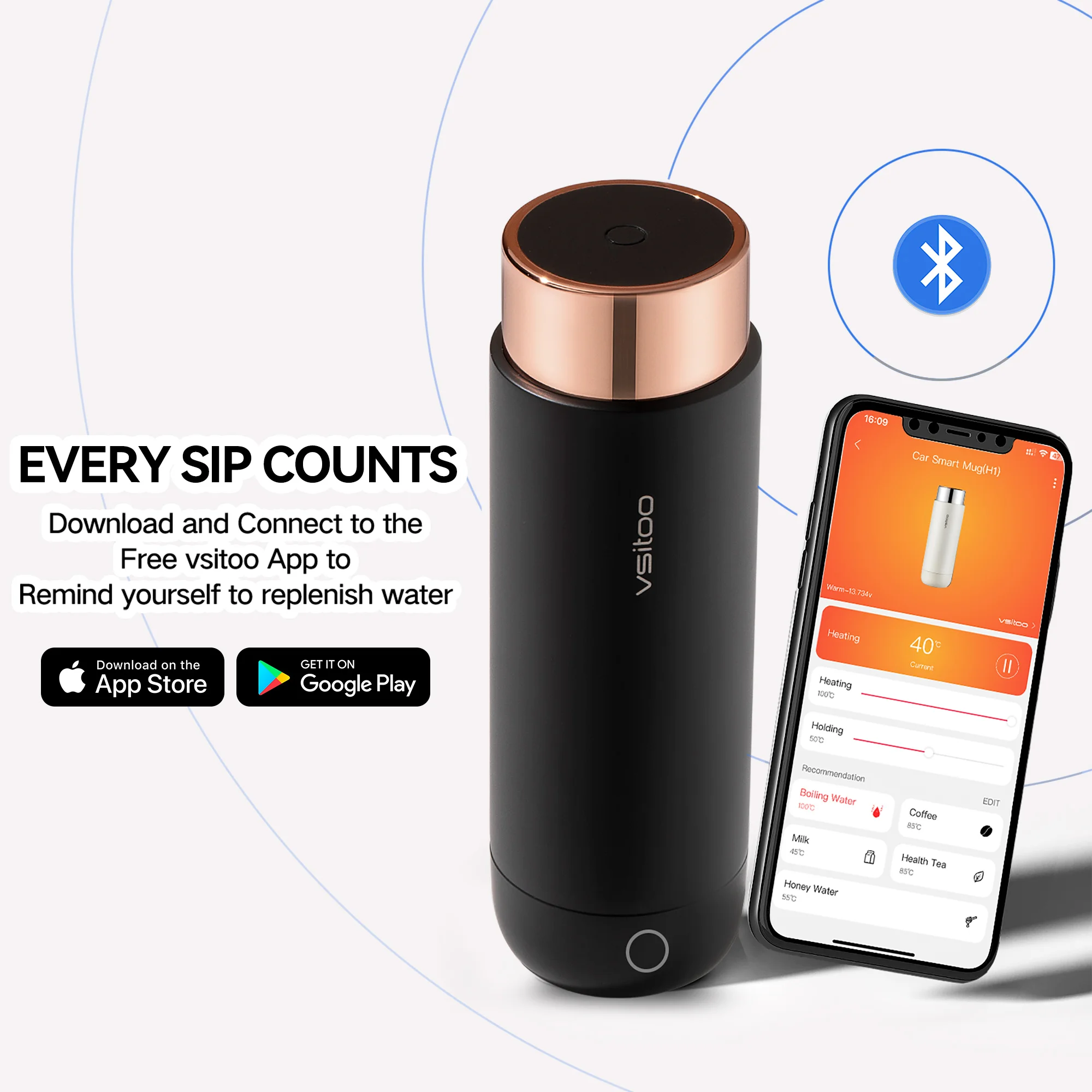 Customize Double Wall Vacuum App Control Temperature Insulated Heating Warm Tumblers Coffee Thermos Travel Portable Thermal Cup