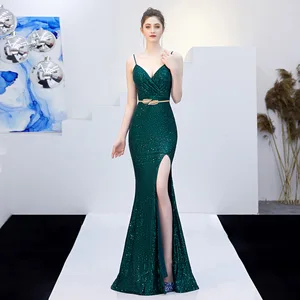 New Women's Evening Dress with a Sexy V-neck, High Slit Mermaid Style Suitable for Banquets, Cocktail Parties and Formal Events.