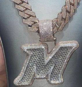 High Quality VVS Moissanite Iced Full Diamonds Initial Name M Jewelry Custom Personalized Pendants Good Quality Fashion