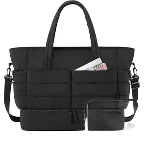 OEM Tote Bags with Custom Printed logo Sublimation Tote Bag Blank Polyester Bulk Tote Bag with Pockets Black Handle