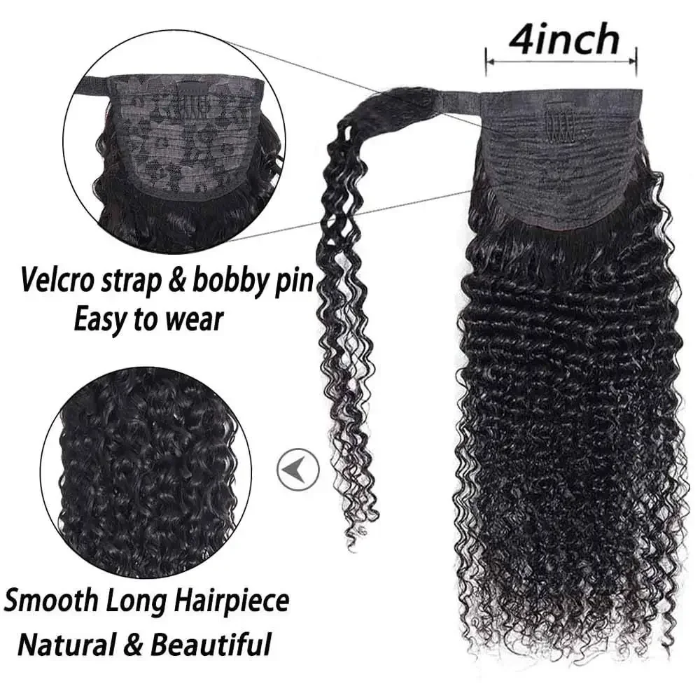 Kinky Straight Pferdeschwanz-Verlängerung aus menschlichem Haar, Yaki-Glatt, für Frauen, zum Umwickeln, natürliche schwarze Farbe_voghion.com