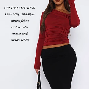 2026 Hot Selling Ruched Slim Fit Crop Top Tshirts Custom Solid Color Women Sexy One Shoulder Long Sleeve Blank Fitness t Shirt
