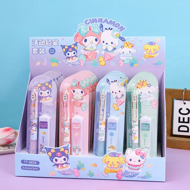 Cute  High-Looking Metal Pen Clip 0.5 Automatic Pencil Set with HB Lead Hardness for Girls Stationery