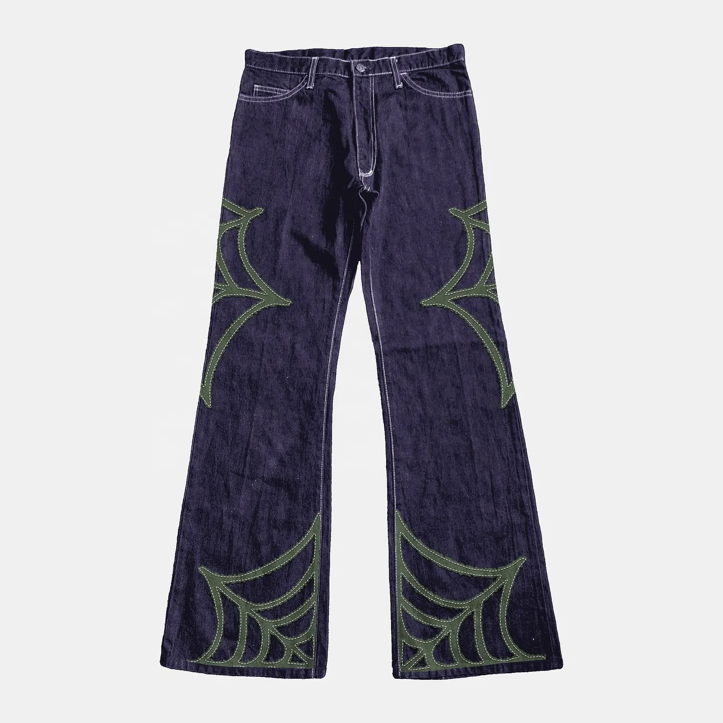 Aeedenim Spider Web Print Gothic Black Straight Baggy Wide Leg 