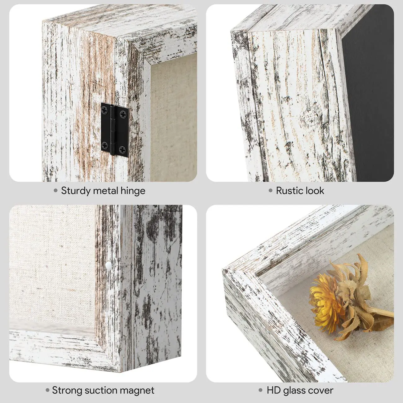Wooden Shadow Box Frame with Linen Back Memorial Picture Flower Medal Ticket Solid Wooden Glass Door Display Case