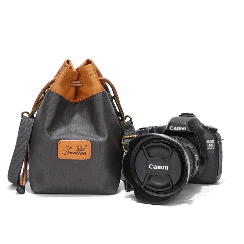 S.C.COTTON In Stock Portable Handbag Drawstring Cute DSLR Camera Storage Bag for Girls Women Ladies with Should Strap