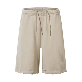 STARLIGHT High End Customized Men Sweat Shorts High Quality 100% Cotton French Terry Knee Length Ripped Hem Plain Pants Men