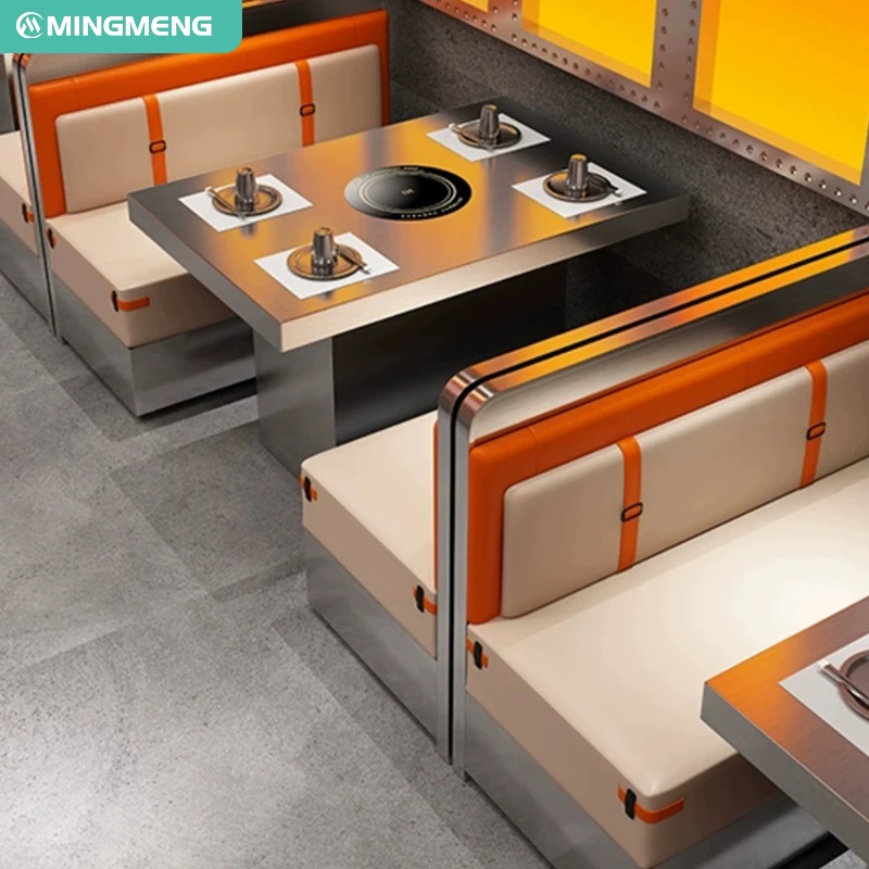 Custom Leather Restaurant Furniture Set Korean BBQ Barbecue Dining Tables and Chairs for Coffee Shop and Cafe