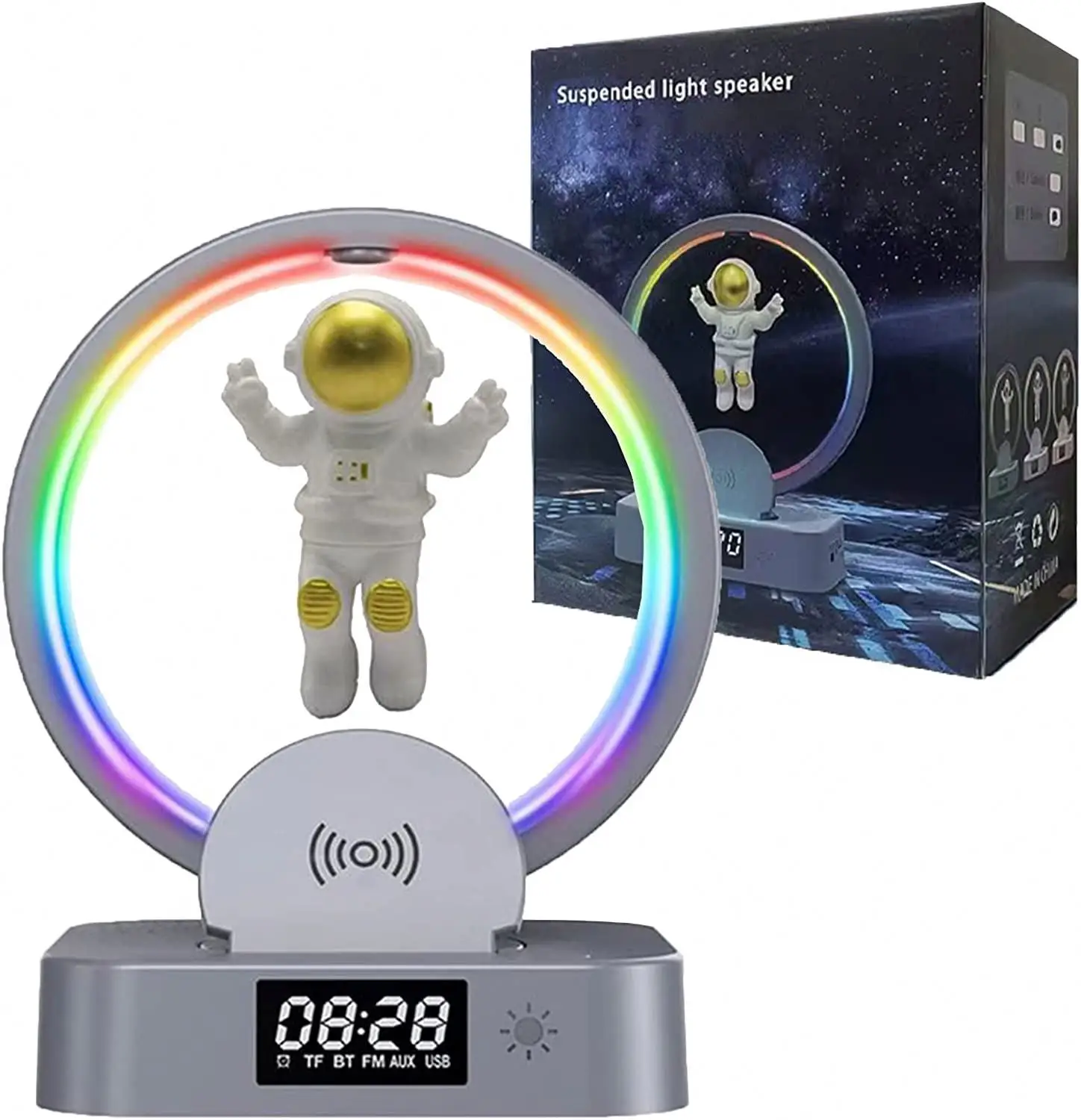 Wireless Charger Alarm Clock Astronaut RGB Atmosphere Light Night Magnetic Levitation Clock Light Astronaut