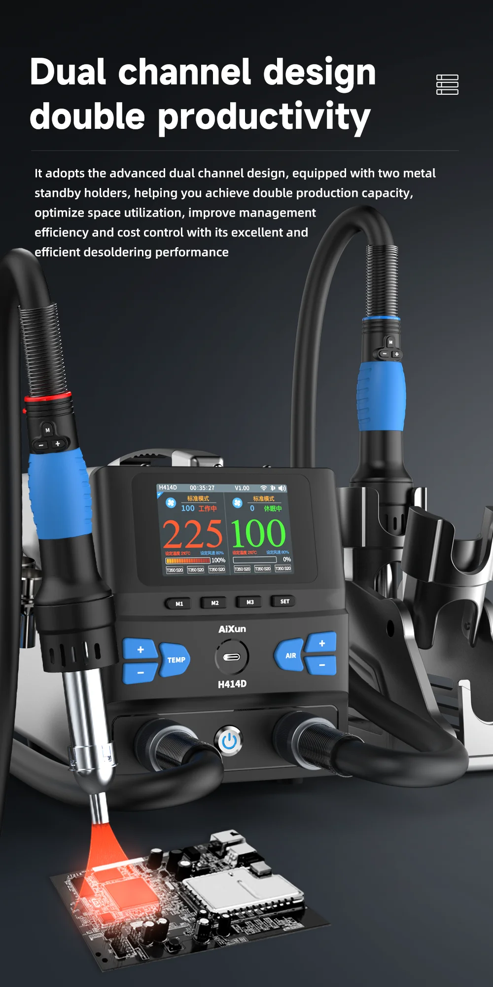 Aixun H414D Dual-station Hot Air Gun 1400W Smart Desoldering Station Connect WIFI for Mobile Phone Repair Tool