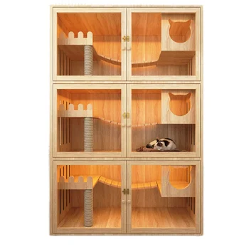 Factory customization durable breathable indoor luxury solid wood cat house Wooden Cat cage pet house cat villa